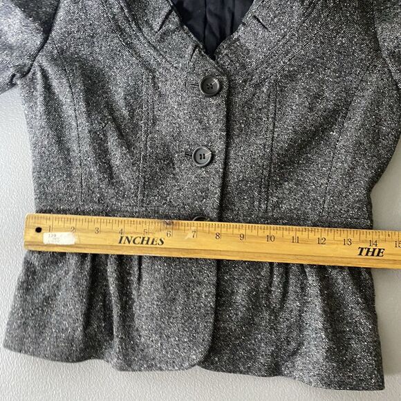 ANN TAYLOR LOFT Petites Blazer Wool Tweed Ruffled Peplum Jacket Womens 0 P Gray - Picture 8 of 11